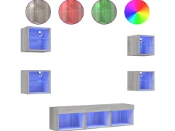 vidaXL 7-tlg. Wohnwand mit LED-Beleuchtung Grau Sonoma Holzwerkstoff* Wohnwände
