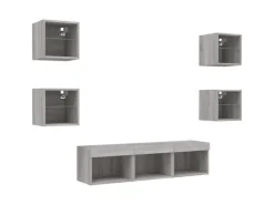 vidaXL 7-tlg. Wohnwand mit LED-Beleuchtung Grau Sonoma Holzwerkstoff* Wohnwände
