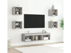 vidaXL 7-tlg. Wohnwand mit LED-Beleuchtung Grau Sonoma Holzwerkstoff* Wohnwände