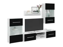vidaXL 5-Tlg Wohnwand mit LED-Beleuchtung Mattschwarz Holzwerkstoff 3324230* Wohnwände