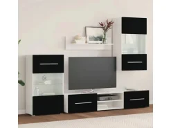 vidaXL 5-Tlg Wohnwand mit LED-Beleuchtung Mattschwarz Holzwerkstoff 3324230* Wohnwände