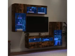 vidaXL 5-Tlg Wohnwand mit LED-Beleuchtung Räuchereiche Holzwerkstoff 3216729* Wohnwände
