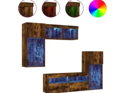vidaXL 5-Tlg Wohnwand mit LED-Beleuchtung Räuchereiche Holzwerkstoff 3216729* Wohnwände