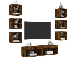 vidaXL 8-Tlg Wohnwand mit LED-Beleuchtung Räuchereiche Holzwerkstoff 3216637