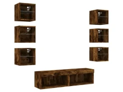 vidaXL 8-Tlg Wohnwand mit LED-Beleuchtung Räuchereiche Holzwerkstoff 3216637