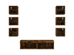 vidaXL 8-Tlg Wohnwand mit LED-Beleuchtung Räuchereiche Holzwerkstoff 3216637