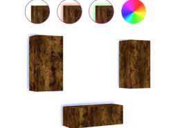 vidaXL 4-Tlg Wohnwand mit LED-Beleuchtung Räuchereiche Holzwerkstoff 3216822