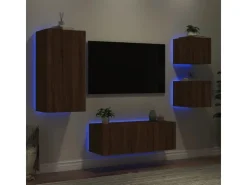vidaXL 5-tlg. Wohnwand mit LED-Beleuchtung Braun Eichen-Optik Modell 8* Wohnwände