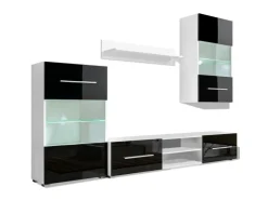 vidaXL 4-Tlg Wohnwand mit TV-Schrank & LED-Leuchten Hochglanz-Schwarz 242573