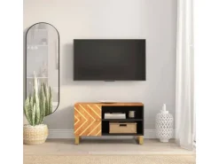 vidaXL TV-Schrank Braun und Schwarz 80x31,5x46 cm Massivholz Mango* Wohnwände