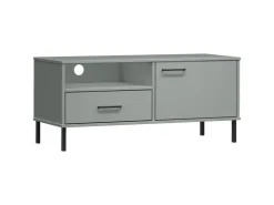 vidaXL TV-Schrank OSLO mit Metallbeinen Grau Massivholz Kiefür Modell 3