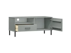 vidaXL TV-Schrank OSLO mit Metallbeinen Grau Massivholz Kiefür Modell 3