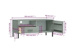 vidaXL TV-Schrank OSLO mit Metallbeinen Grau Massivholz Kiefür Modell 3