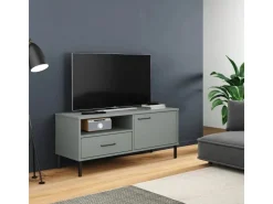 vidaXL TV-Schrank OSLO mit Metallbeinen Grau Massivholz Kiefür Modell 3