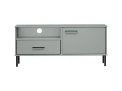 vidaXL TV-Schrank OSLO mit Metallbeinen Grau Massivholz Kiefür Modell 3