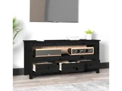 vidaXL TV-Schrank Schwarz 114x35x52 cm Massivholz Kiefür* Wohnwände|TV-Wände