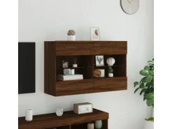 vidaXL TV-Wandschrank mit LED-Leuchten Braun Eichen-Optik 3* Wohnwände|TV-Wände