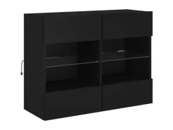 vidaXL TV-Wandschrank mit LED-Leuchten Schwarz 78,5x30x60,5 cm