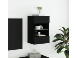 vidaXL TV-Wandschrank mit LED-Leuchten Schwarz 40x30x60,5 cm