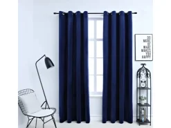 vidaXL Verdunkelungsvorhänge mit Ösen 2 Stk Samt Dunkelblau 140x245cm