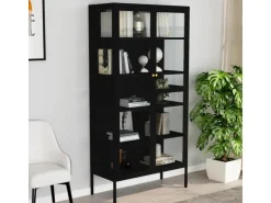 vidaXL Vitrine Schwarz 90x40x180 cm Stahl und Gehärtetes Glas