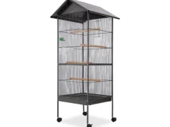 vidaXL Vogelkäfig mit Dach Stahl Schwarz 66x66x155 cm* Vogelbedarf