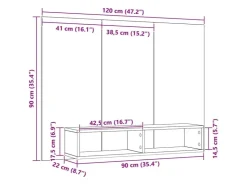 vidaXL Wand TV Schrank Schwarz Eichen-Optik 120 x 23,5 x 90 cm 875187