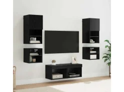 vidaXL Wohnwand mit LED 8-Tlg Schwarz Eichen-Optik 3402922