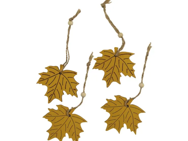 Videx Garden Holzanhänger Blätter Gelb-Natur 4er-Set* Dekorative Figuren