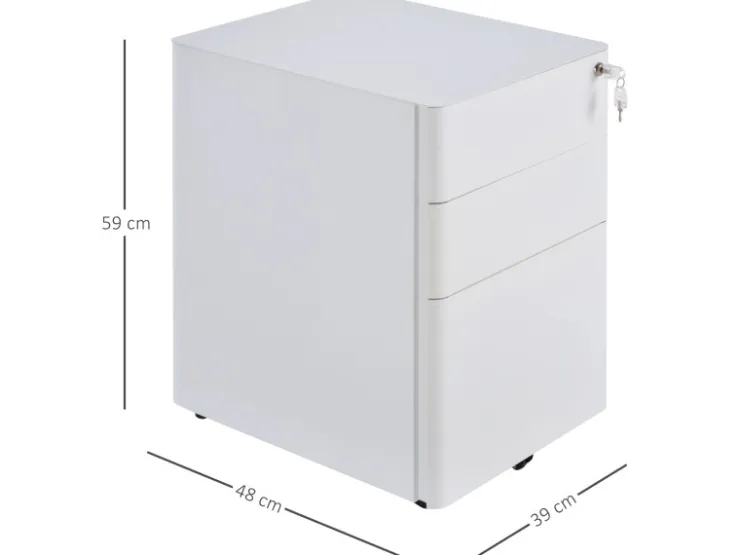 Vinsetto Rollcontainer mit 3 Schubladen Aufbewahrung Stahl Weiß 39 x 48 x 59 cm* Aufbewahrung