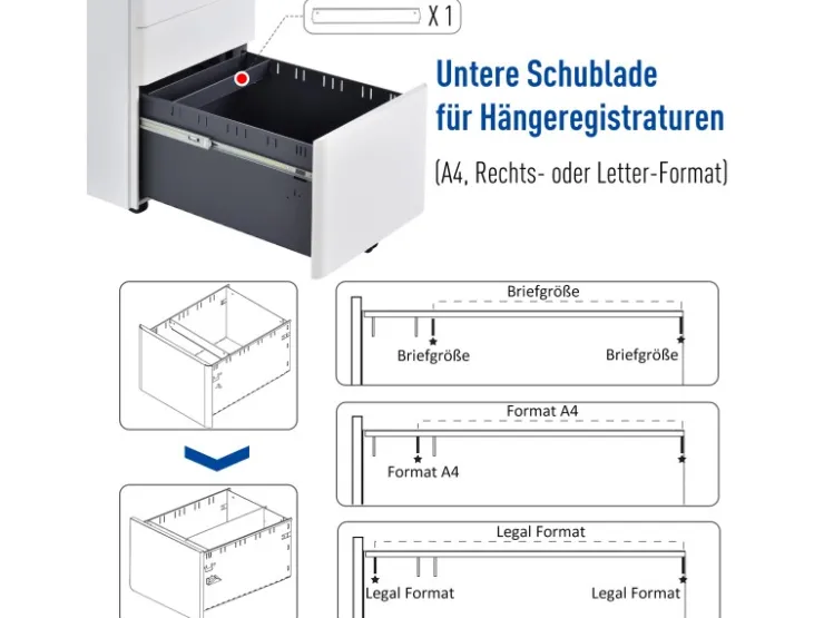 Vinsetto Rollcontainer mit 3 Schubladen Aufbewahrung Stahl Weiß 39 x 48 x 59 cm* Aufbewahrung