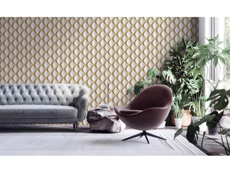 AS-Creation Vliestapete 3D Design Glänzend Leicht Strukturiert Gold Weiß FSC®* Tapetenmuster