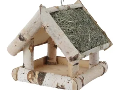 Vogelfutterhaus Birke mit Heudach Klein 25 cm x 25 cm x 26 cm* Vogelbedarf