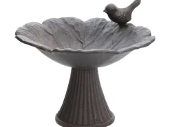 Vogeltränke in Blüten-Form mit Vogel aus Gusseisen in Dunkelbraun 18,5 cm* Vogeltränken