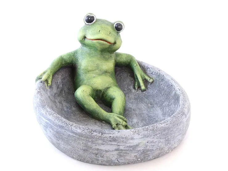 Vogeltränke mit Frosch 17,5 cm Grau-Grün* Vogeltränken