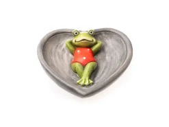 Vogeltränke mit Liegendem Frosch 8 cm Grau-Grün-Rot* Vogeltränken