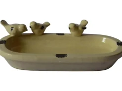 Vogeltränke Oval mit 3 Vogelfiguren 7,5 cm x 29 cm x 16,5 cm Creme* Vogeltränken