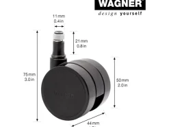 Wagner Drehstuhl-Doppelrolle 5er Set Konkav Ø 5 cm Schwarz* Stifte