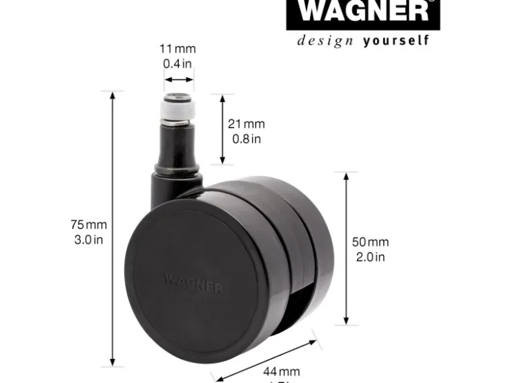 Wagner Drehstuhl-Doppelrolle 5er Set Konkav Ø 5 cm Schwarz* Stifte