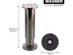 Wagner Möbelfuß Ø 3,8 cm Länge 15 cm - 16,5 cm Edelstahl-Optik* Kommode