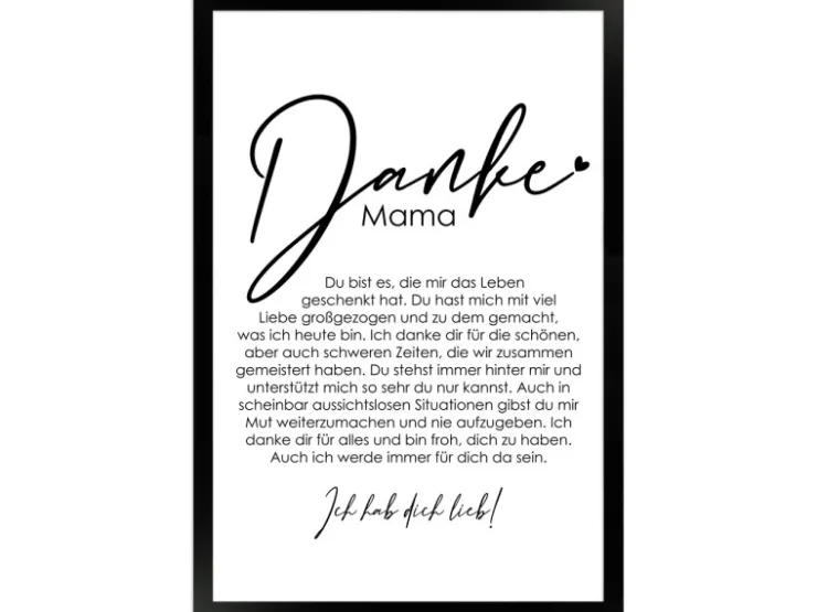 WANDStyle Gerahmtes Poster Danke Mama 30 x 45 cm Geschenkidee für Eine Person