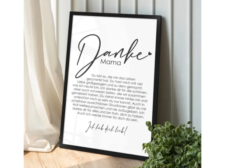 WANDStyle Gerahmtes Poster Danke Mama 30 x 45 cm Geschenkidee für Eine Person