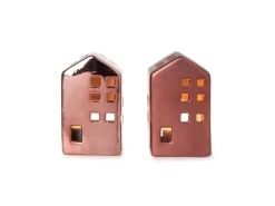 Weihnachts-Deko Teelichthaus Porzellan 9 cm Dunkelrot 2-fach Sortiert* Kerzenhalter