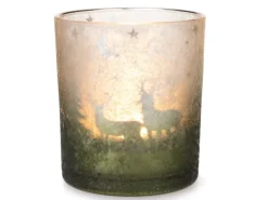 Weihnachts-Deko Teelichthalter Windlichtglas Ø 8,8 cm x 10 cm Grün-Silber* Windlichter
