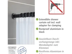 Wenko Teleskop-Duschvorhangstange Luz ausziehbar rostfrei 70 cm - 115 cm* Gardinenstangen