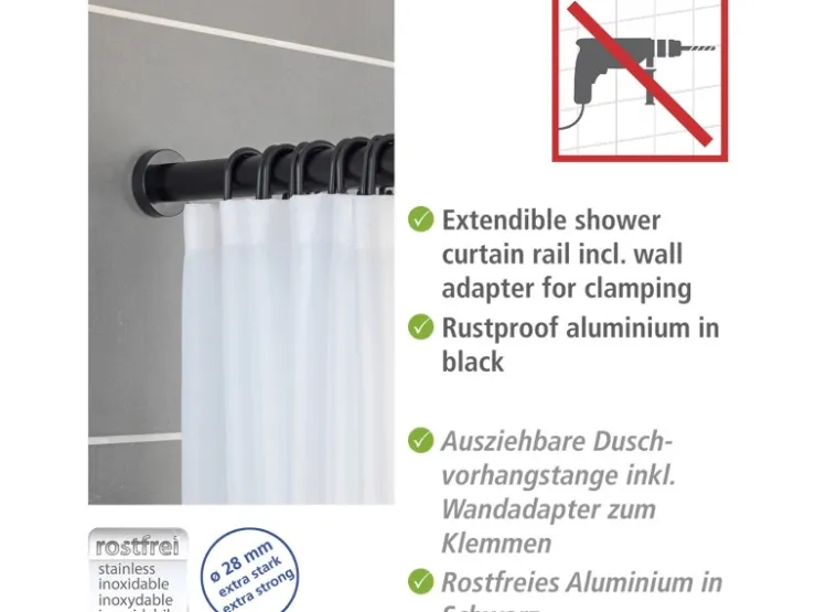 Wenko Teleskop-Duschvorhangstange Luz ausziehbar rostfrei 70 cm - 115 cm* Gardinenstangen