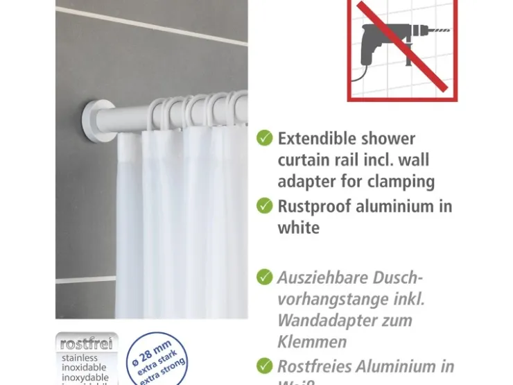 Wenko Teleskop-Duschvorhangstange Luz ausziehbar rostfrei 110 cm - 185 cm* Gardinenstangen