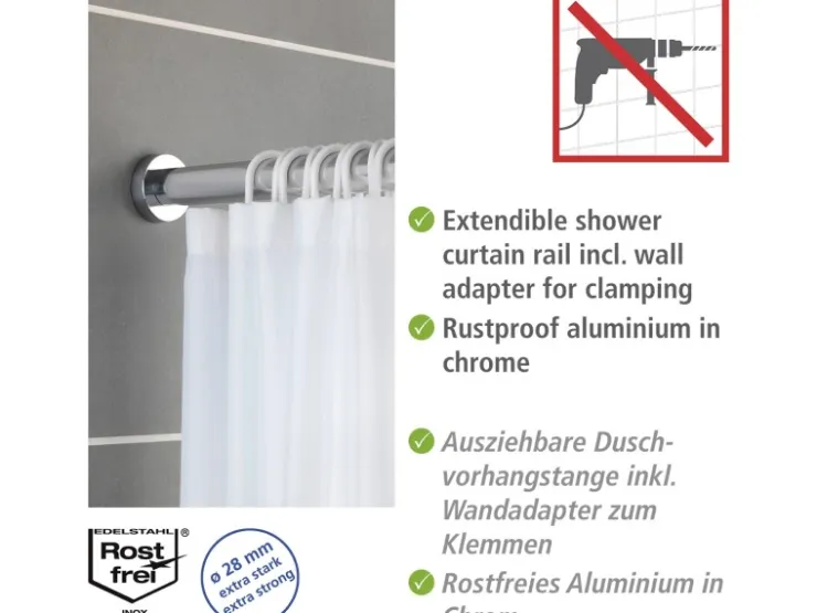 Wenko Teleskop-Duschvorhangstange Luz ausziehbar rostfrei 70 cm - 115 cm* Gardinenstangen